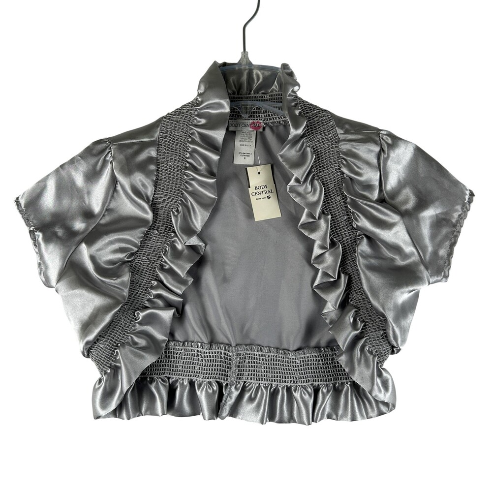 Vintage Body Central Top Womens Small Satin Ruffle Open Cropped Shrug Y2K USA
